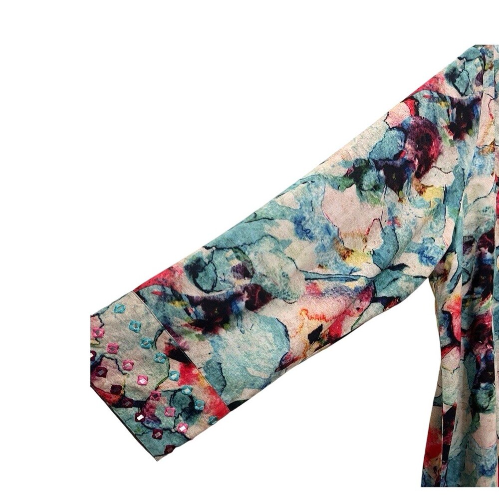 SOFT SURROUNDINGS Floral Watercolor Tunic Top Artsy Embellished V-Neck Womens 1X - Picture 4 of 9